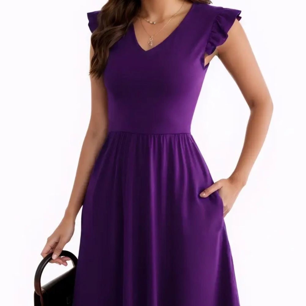 Purple V-Neck A-Line Women's Dress
